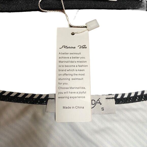 Swimsuit Verano Playa Small Black White striped Bikini High Waist With Tags - Picture 4 of 6